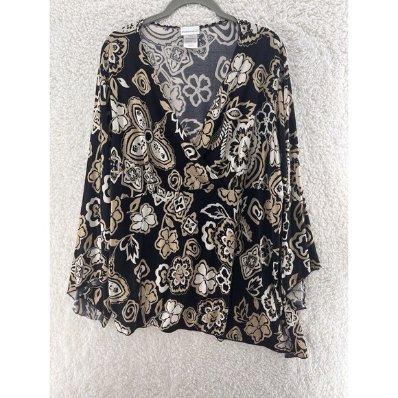 Vintage Blouse Women's Size 26/28 Asymmetrical Wrap Flared Bell Sleeves Y2K - Picture 1 of 8